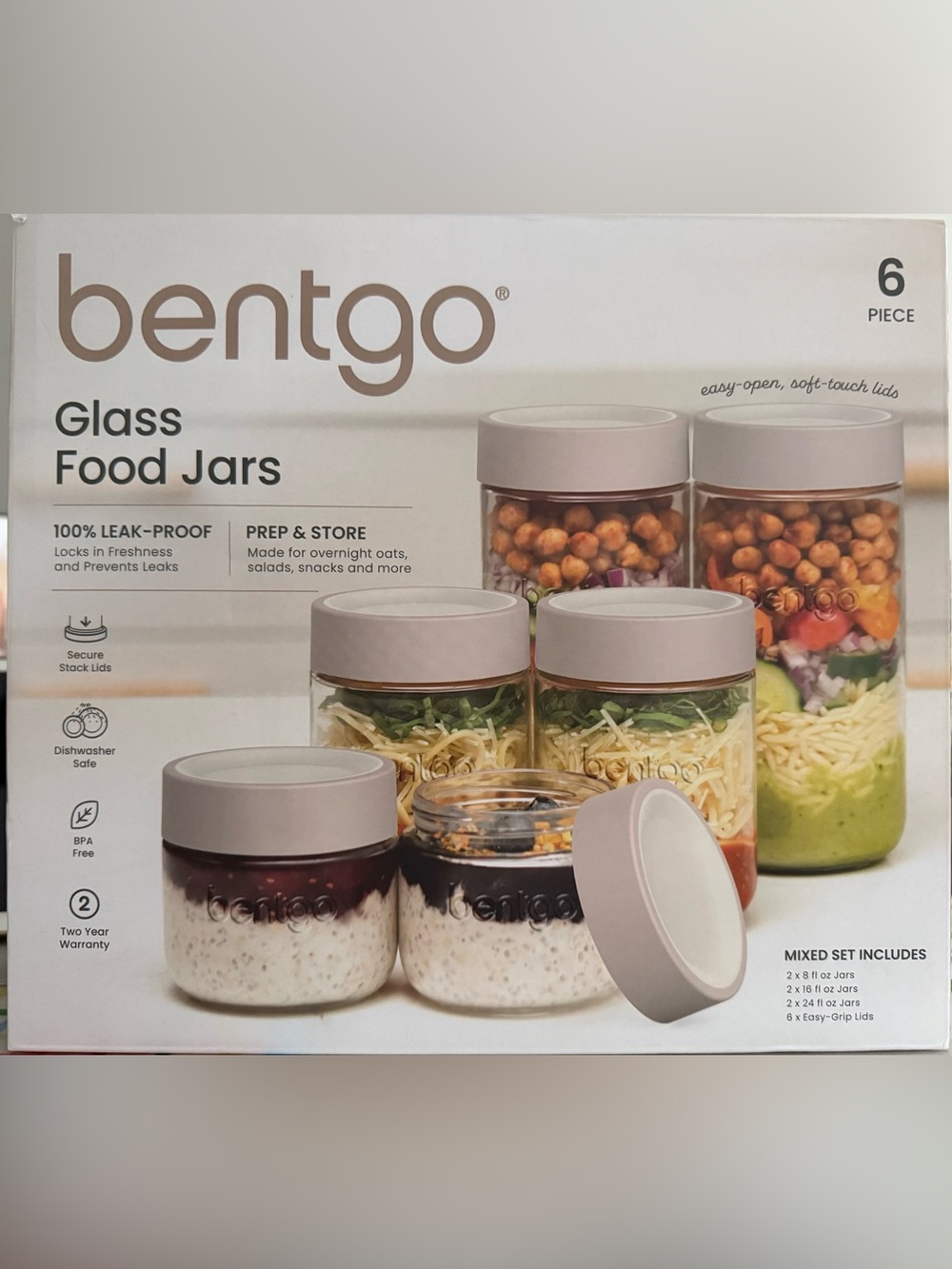 Bentgo Cream Glass Food Jars - 6-Piece Prep & Storage Set